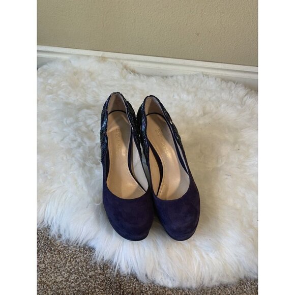 Enzo ANGIOLINI EABALADEVA Blue Suede Jeweled Beaded Pumps Size 6 - Picture 1 of 12